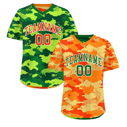 Custom Orange Dark Green Kelly Green Reversible Pullover Baseball Jersey Camo Breathable