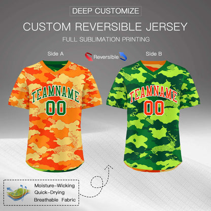 Custom Orange Dark Green Kelly Green Reversible Pullover Baseball Jersey Camo Breathable