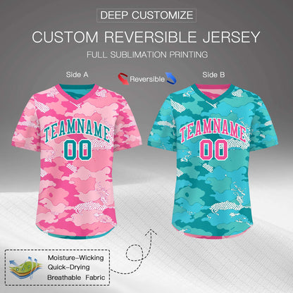 Custom Light Pink Pink White Reversible Pullover Baseball Jersey Camo Lightweight