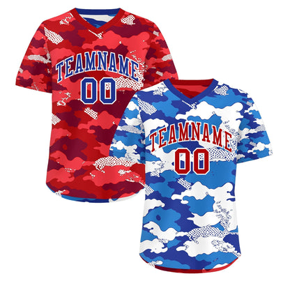 Custom Royal Royal Blue Red Reversible Pullover Baseball Jersey Camo Breathable