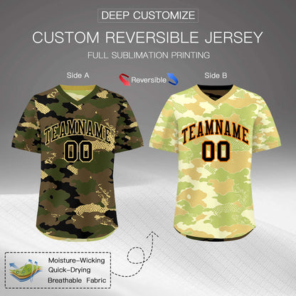 Custom Olive Light Brown Khaki Reversible Pullover Baseball Jersey Camo Lightweight