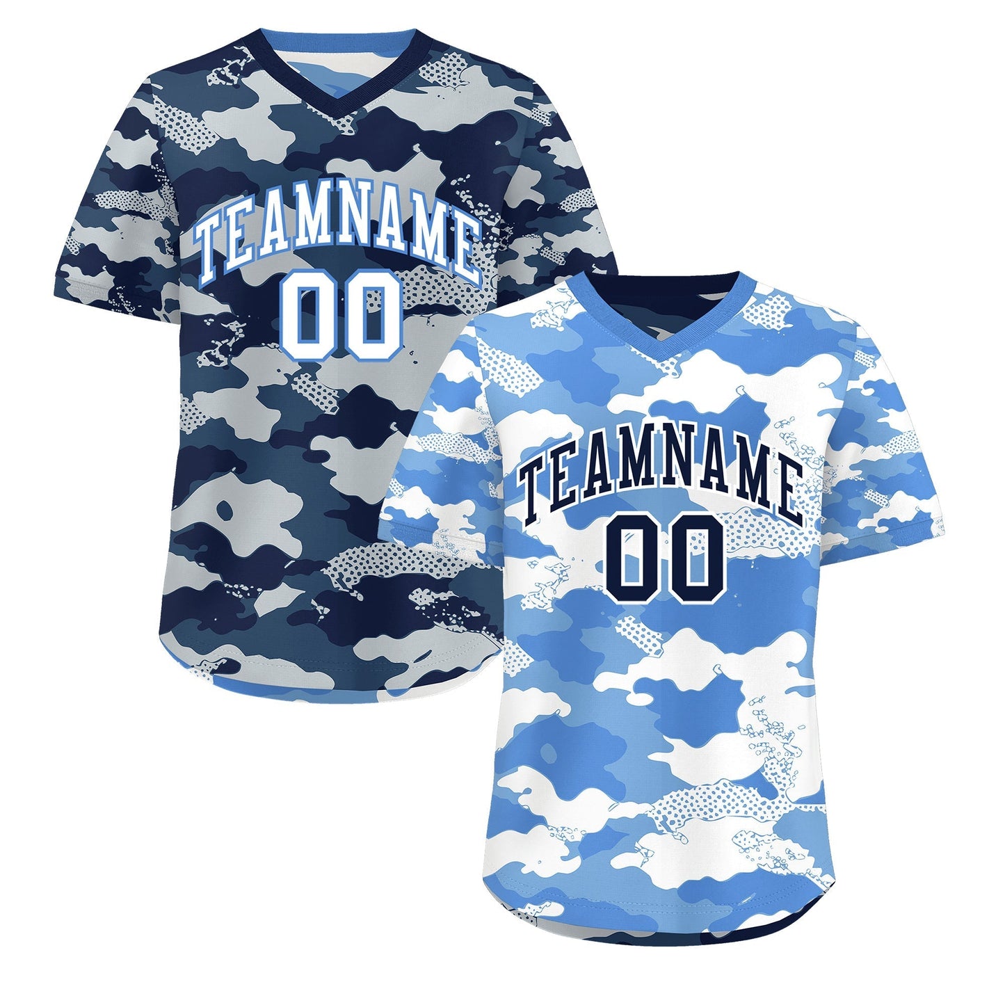 Custom Powder Blue Midnight Blue Silver Reversible Pullover Baseball Jersey Camo Breathable
