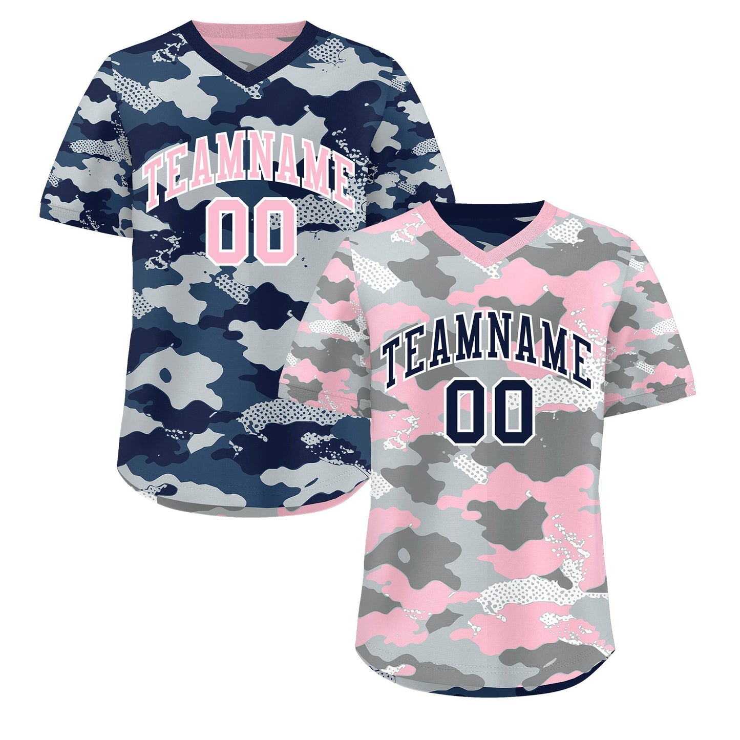 Custom Silver Gray Light Pink Reversible Pullover Baseball Jersey Camo Lightweight
