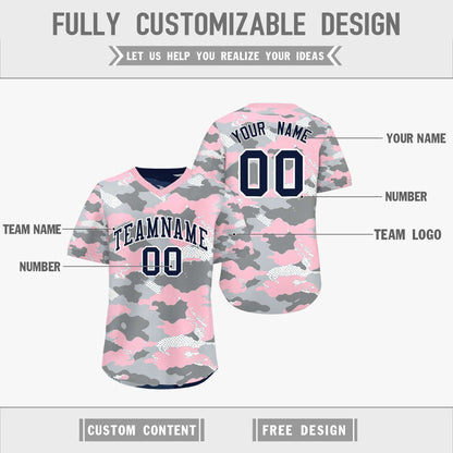 Custom Silver Gray Light Pink Reversible Pullover Baseball Jersey Camo Lightweight