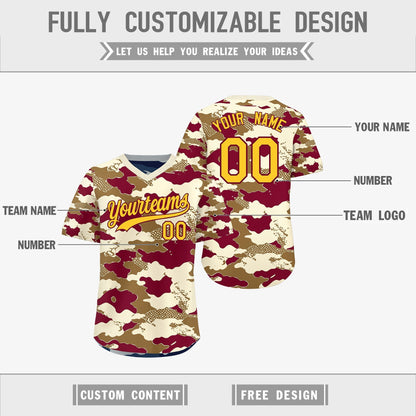 Custom Camel Cream Navy Reversible Pullover Baseball Jersey Camo Breathable