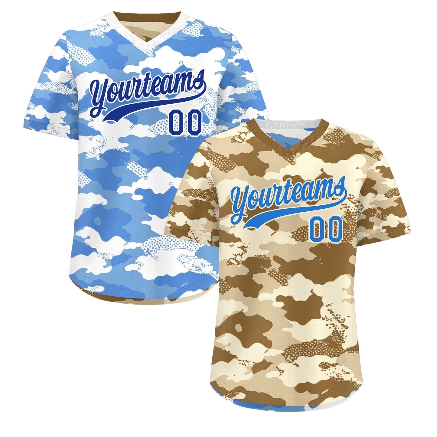 Custom Camel Cream Powder Blue Reversible Pullover Baseball Jersey Camo Lightweight