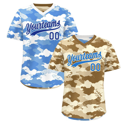 Custom Camel Cream Powder Blue Reversible Pullover Baseball Jersey Camo Lightweight