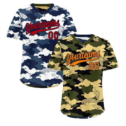 Custom Olive Khaki Midnight Blue Reversible Pullover Baseball Jersey Camo Stretch Fabric