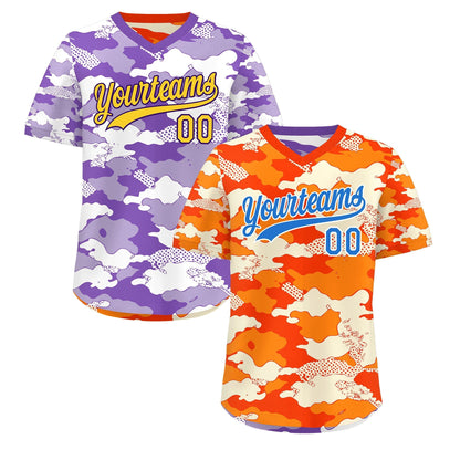 Custom Orange Purple Reversible Pullover Baseball Jersey Camo Breathable