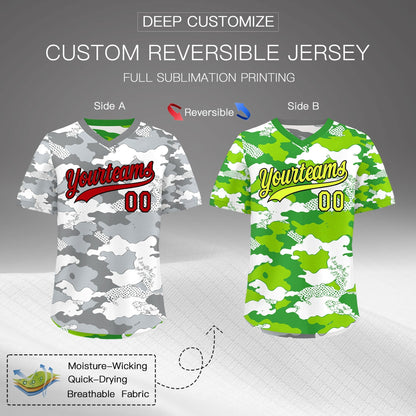 Custom Silver Light Green Reversible Pullover Baseball Jersey Camo Lightweight