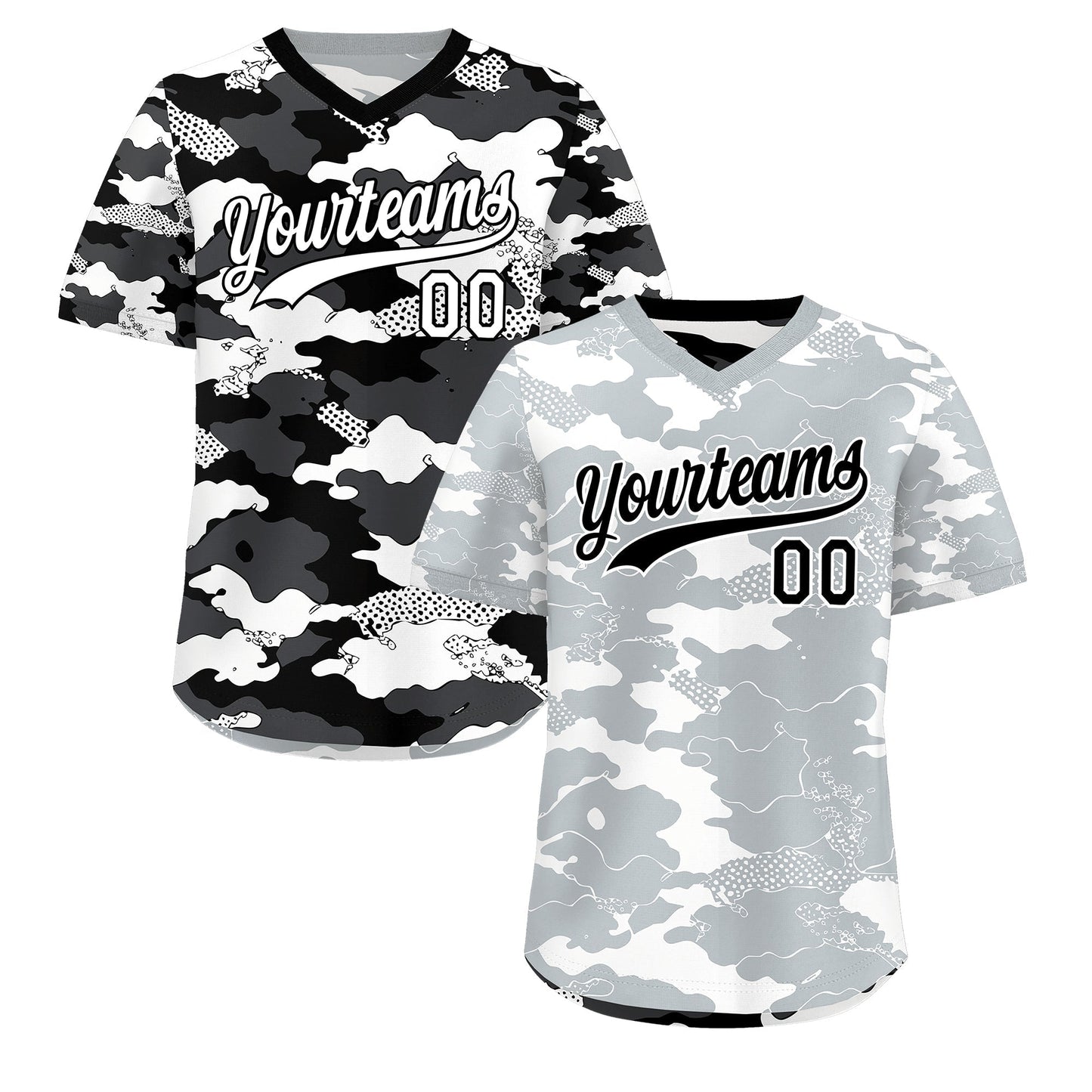 Custom White Black Reversible Pullover Baseball Jersey Camo Breathable