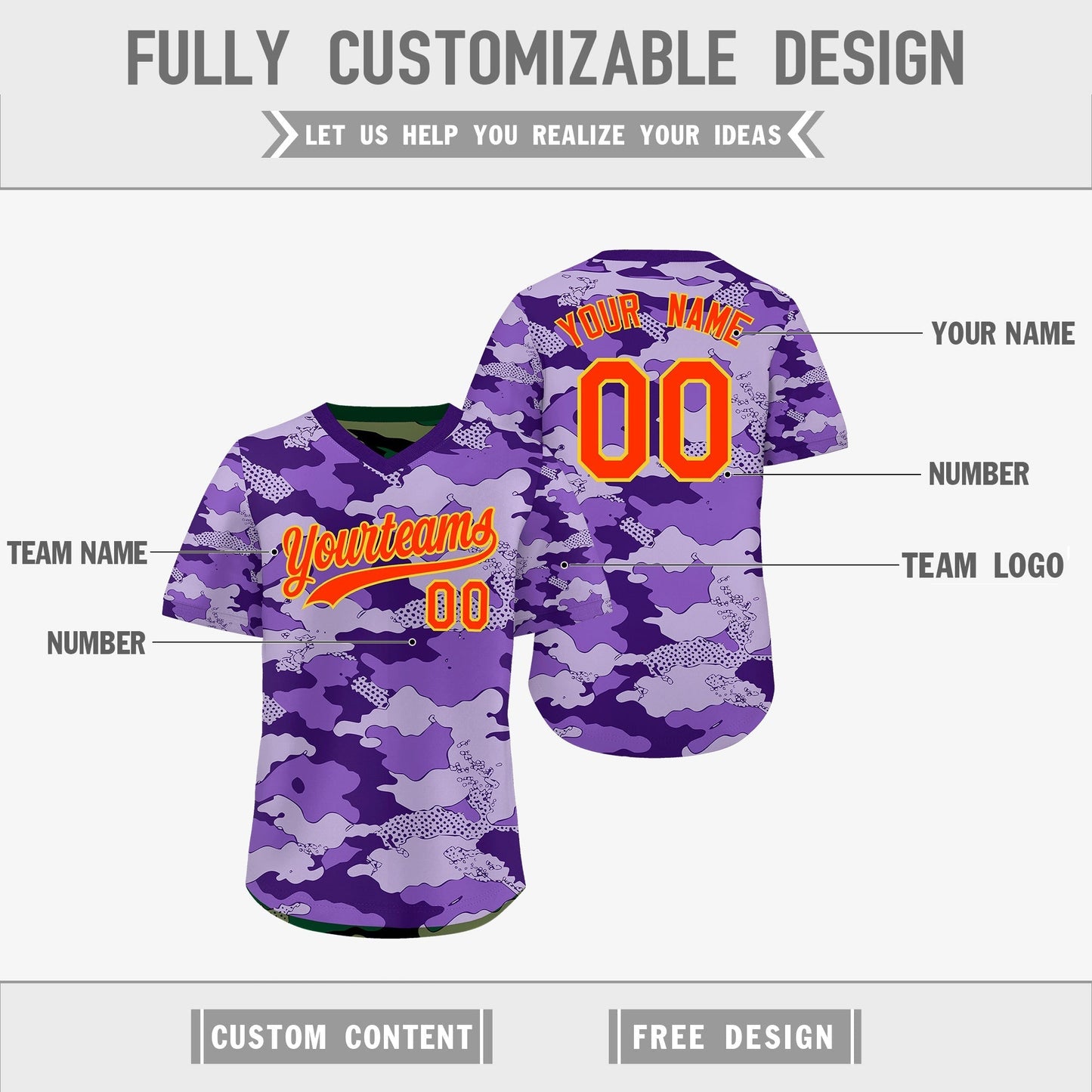 Custom Light Purple Dark Green Reversible Pullover Baseball Jersey Camo Lightweight