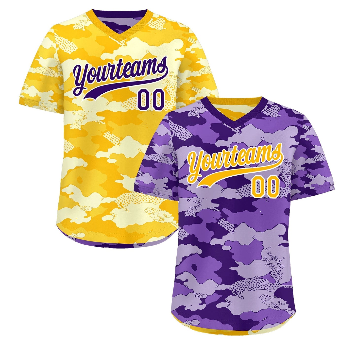 Custom Light Purple Yellow Cream Reversible Pullover Baseball Jersey Camo Lightweight