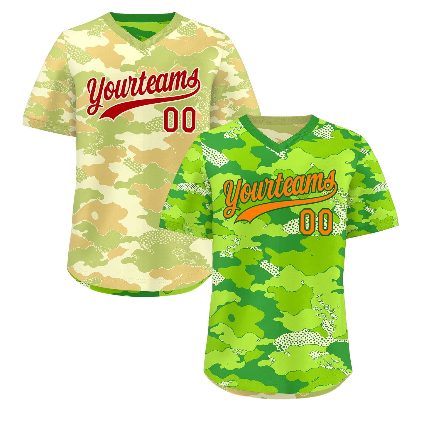Custom Neon Green Cream Khaki Reversible Pullover Baseball Jersey Camo Breathable