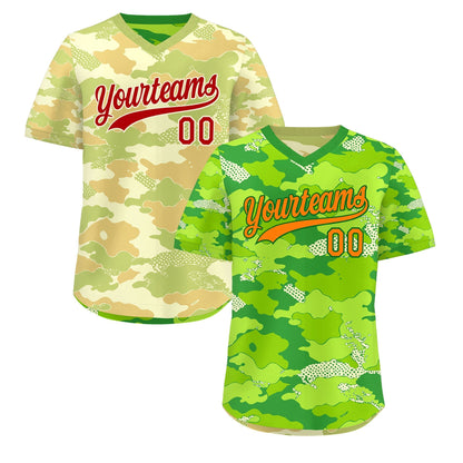 Custom Neon Green Cream Khaki Reversible Pullover Baseball Jersey Camo Breathable