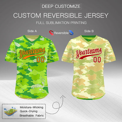 Custom Neon Green Cream Khaki Reversible Pullover Baseball Jersey Camo Breathable
