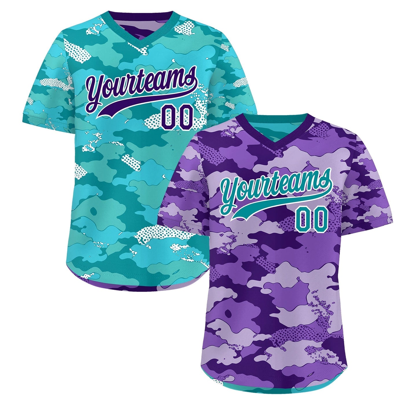 Custom Purple Light Purple Bright Green Reversible Pullover Baseball Jersey Camo Lightweight