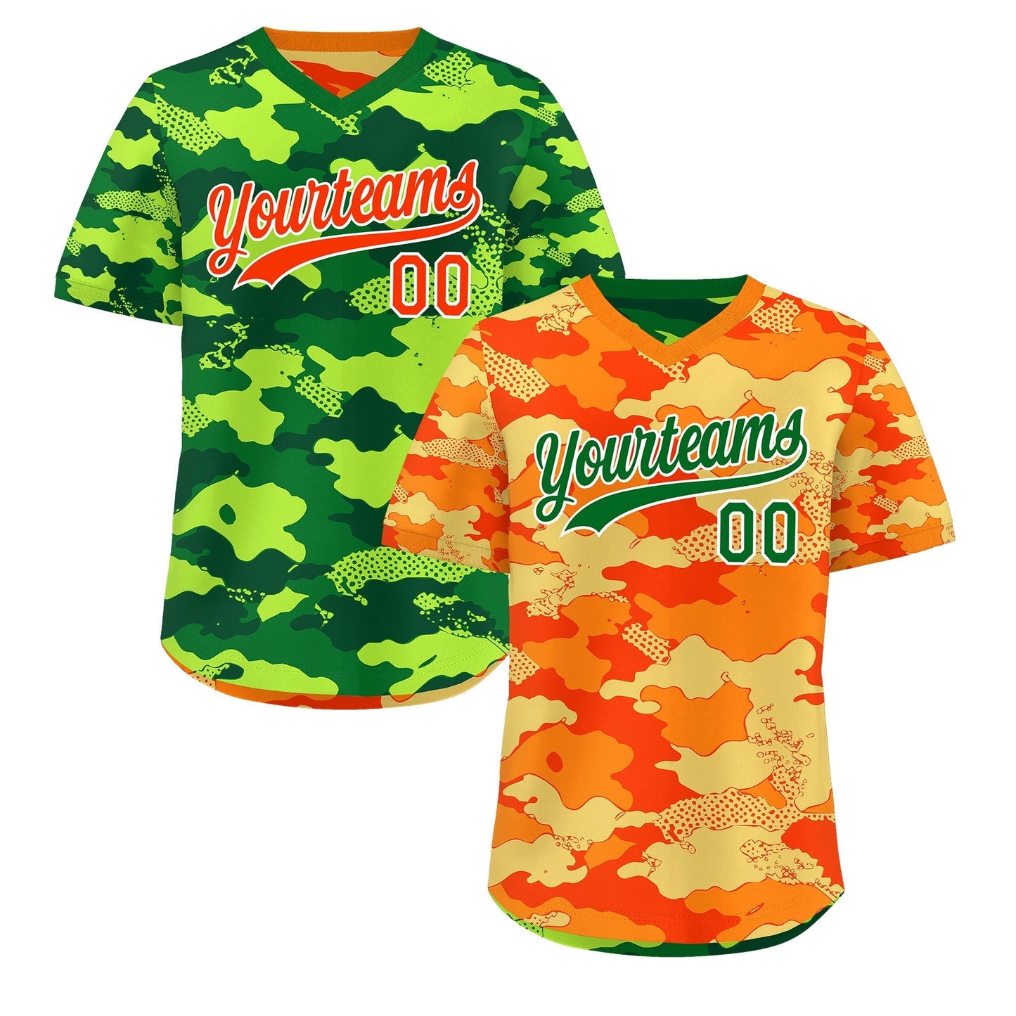 Custom Orange Dark Green Kelly Green Reversible Pullover Baseball Jersey Camo Breathable