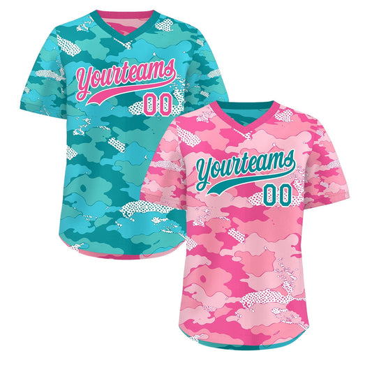 Custom Light Pink Pink White Reversible Pullover Baseball Jersey Camo Lightweight