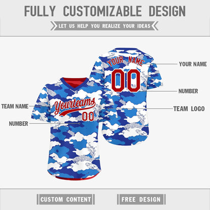Custom Royal Royal Blue Red Reversible Pullover Baseball Jersey Camo Breathable