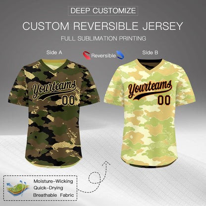 Custom Olive Light Brown Khaki Reversible Pullover Baseball Jersey Camo Lightweight