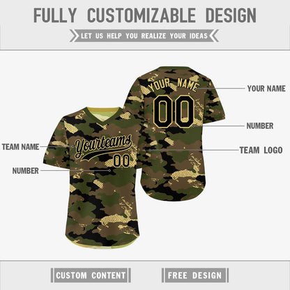 Custom Olive Light Brown Khaki Reversible Pullover Baseball Jersey Camo Lightweight