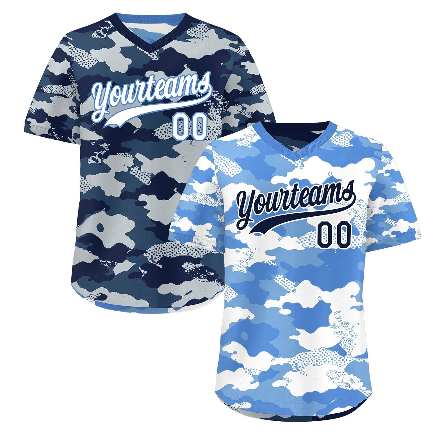 Custom Powder Blue Midnight Blue Silver Reversible Pullover Baseball Jersey Camo Breathable