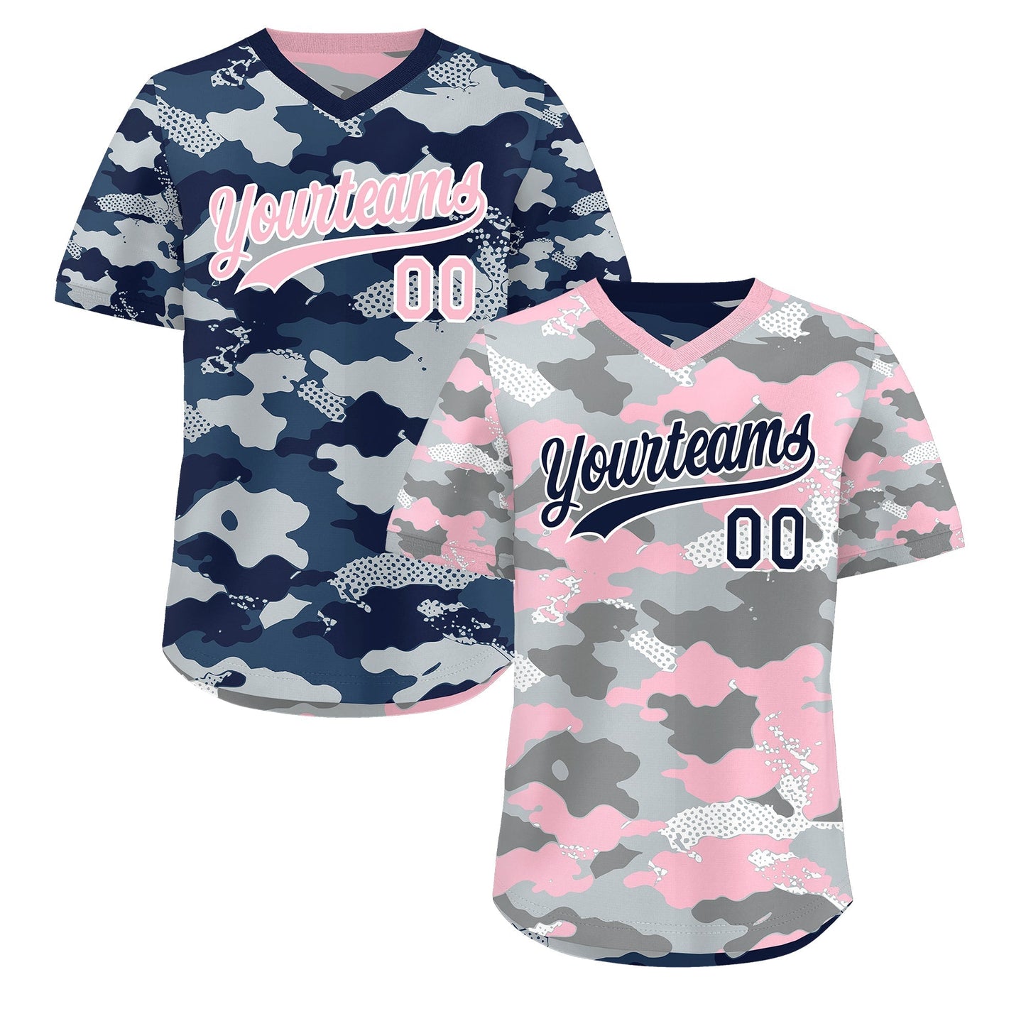 Custom Silver Gray Light Pink Reversible Pullover Baseball Jersey Camo Lightweight