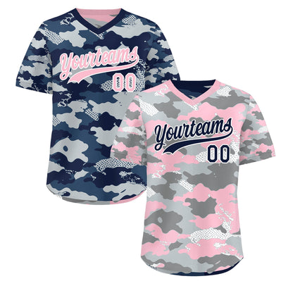 Custom Silver Gray Light Pink Reversible Pullover Baseball Jersey Camo Lightweight
