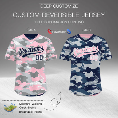 Custom Silver Gray Light Pink Reversible Pullover Baseball Jersey Camo Lightweight