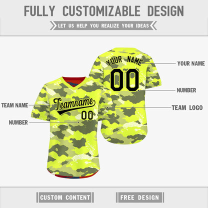 Custom Fluorescent Green Crimson Reversible Pullover Baseball Jersey Camo Stretch Fabric