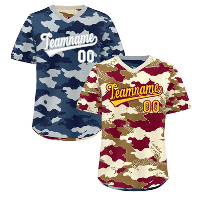 Custom Camel Cream Navy Reversible Pullover Baseball Jersey Camo Breathable