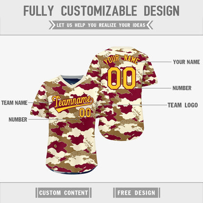 Custom Camel Cream Navy Reversible Pullover Baseball Jersey Camo Breathable