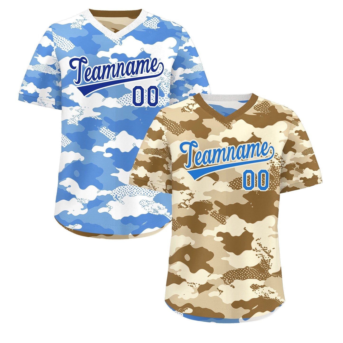 Custom Camel Cream Powder Blue Reversible Pullover Baseball Jersey Camo Lightweight