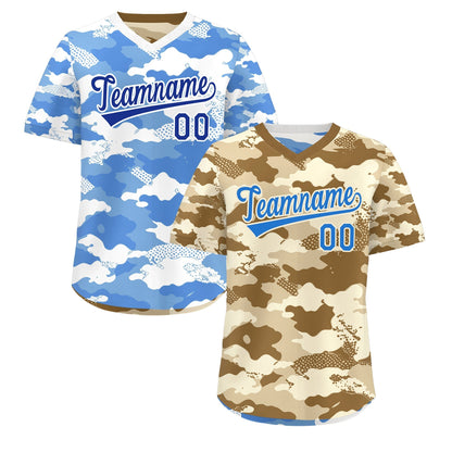 Custom Camel Cream Powder Blue Reversible Pullover Baseball Jersey Camo Lightweight