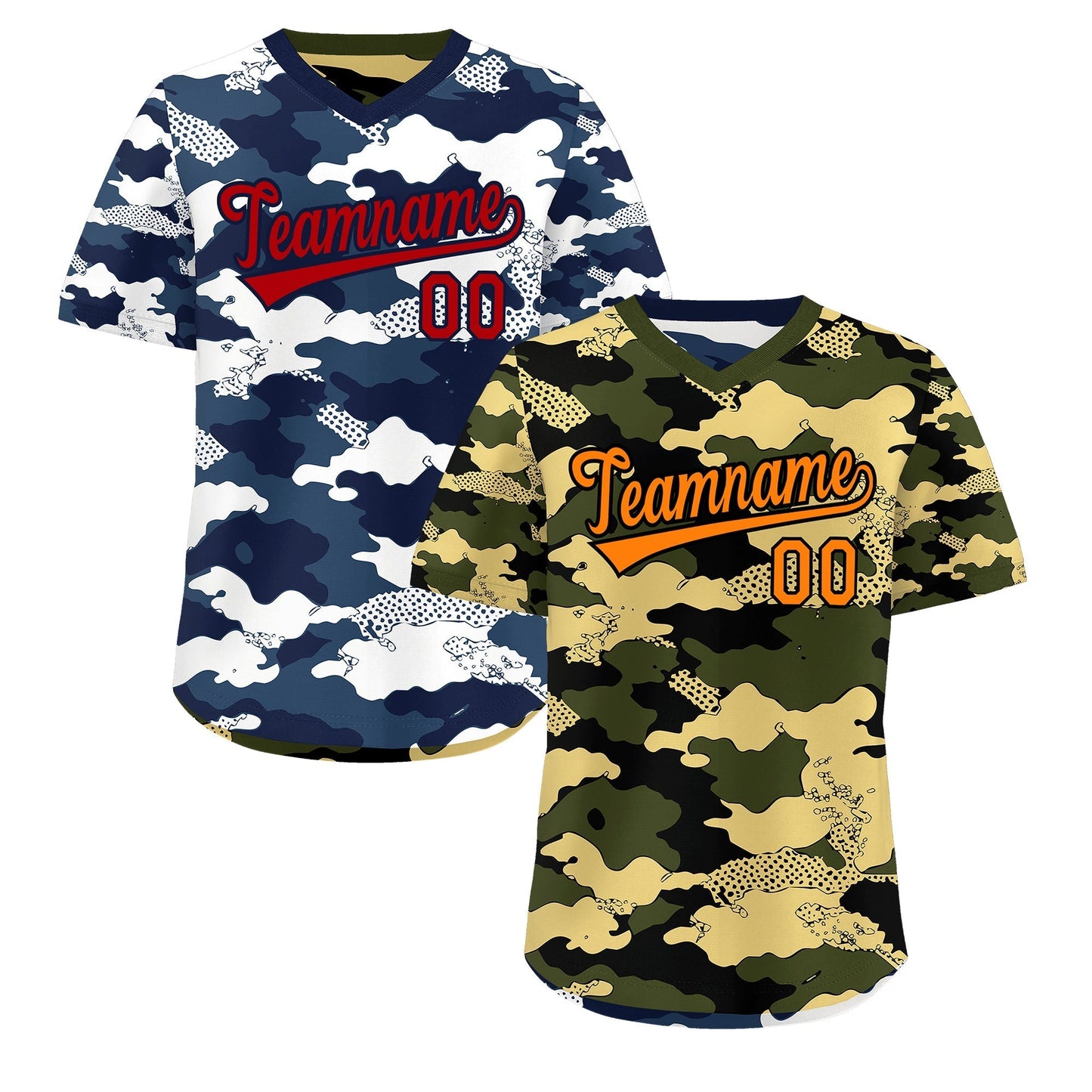 Custom Olive Khaki Midnight Blue Reversible Pullover Baseball Jersey Camo Stretch Fabric