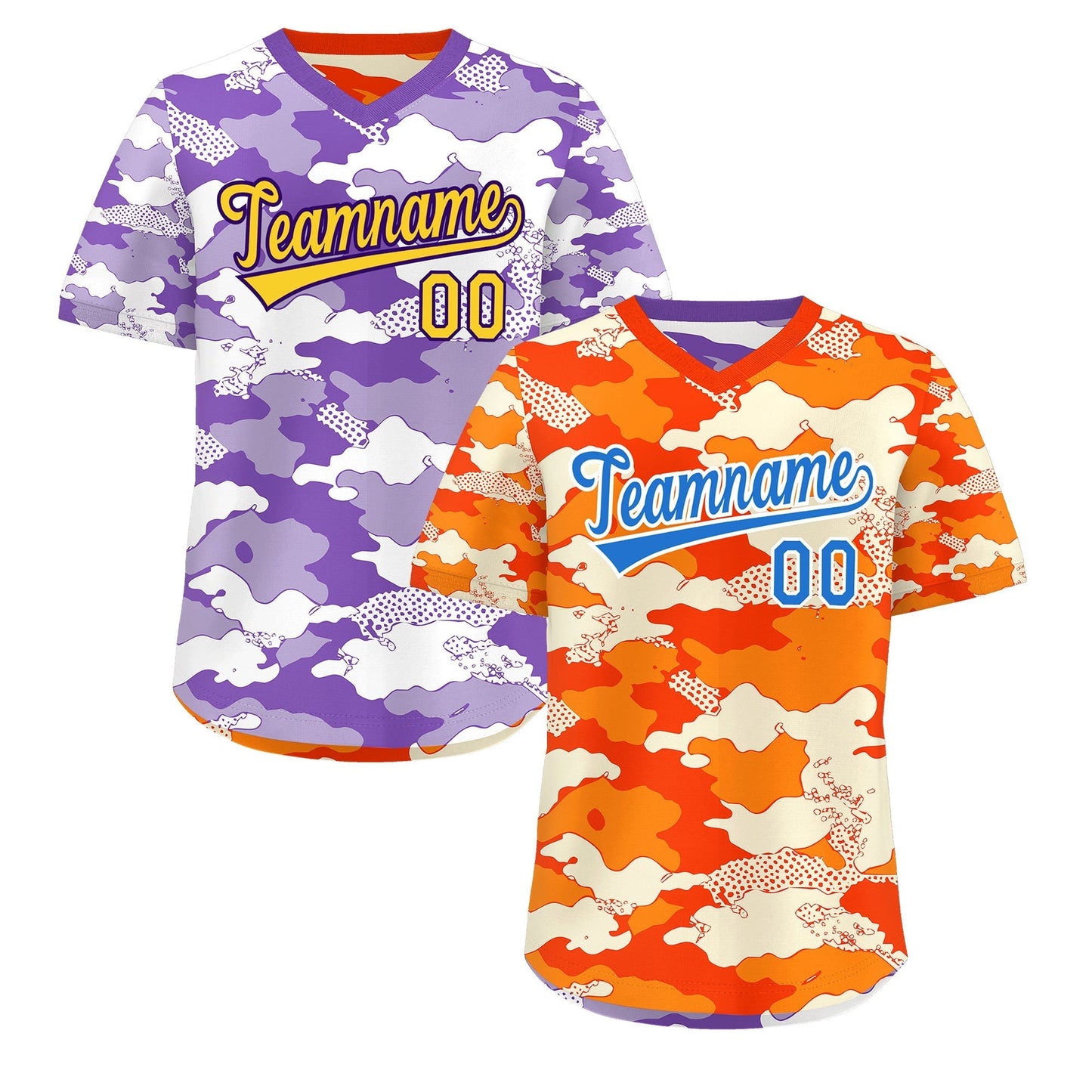 Custom Orange Purple Reversible Pullover Baseball Jersey Camo Breathable