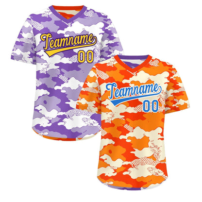 Custom Orange Purple Reversible Pullover Baseball Jersey Camo Breathable