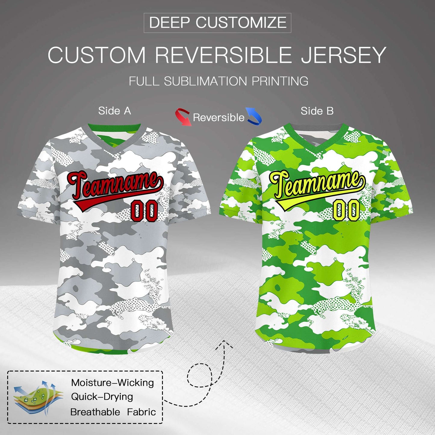 Custom Silver Light Green Reversible Pullover Baseball Jersey Camo Lightweight