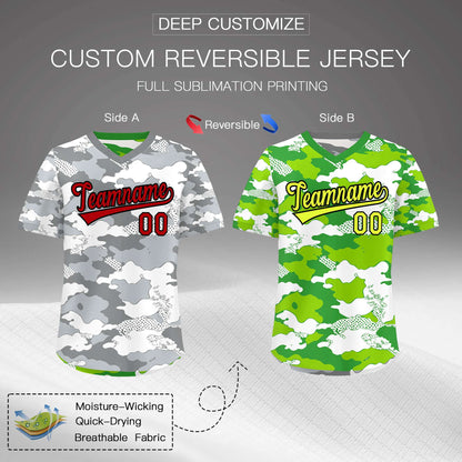 Custom Silver Light Green Reversible Pullover Baseball Jersey Camo Lightweight
