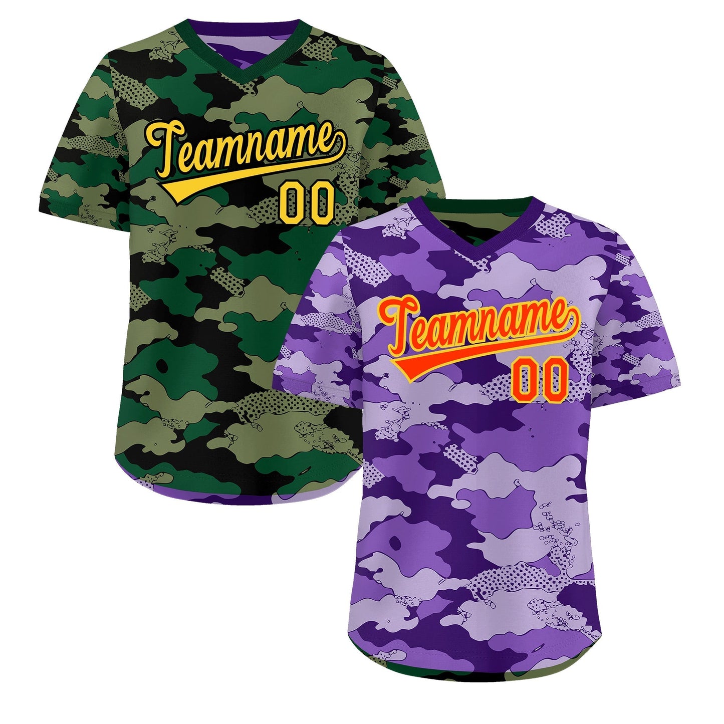 Custom Light Purple Dark Green Reversible Pullover Baseball Jersey Camo Lightweight
