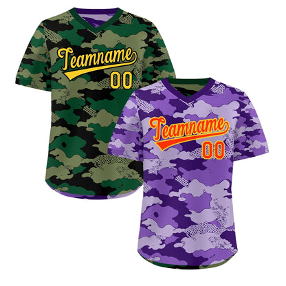 Custom Light Purple Dark Green Reversible Pullover Baseball Jersey Camo Lightweight