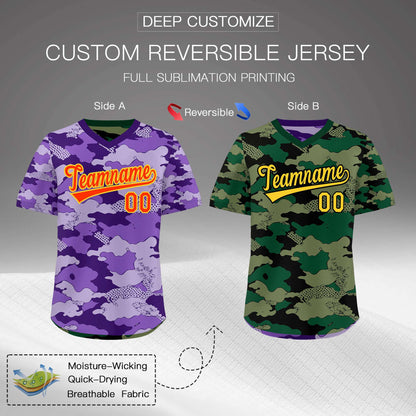 Custom Light Purple Dark Green Reversible Pullover Baseball Jersey Camo Lightweight