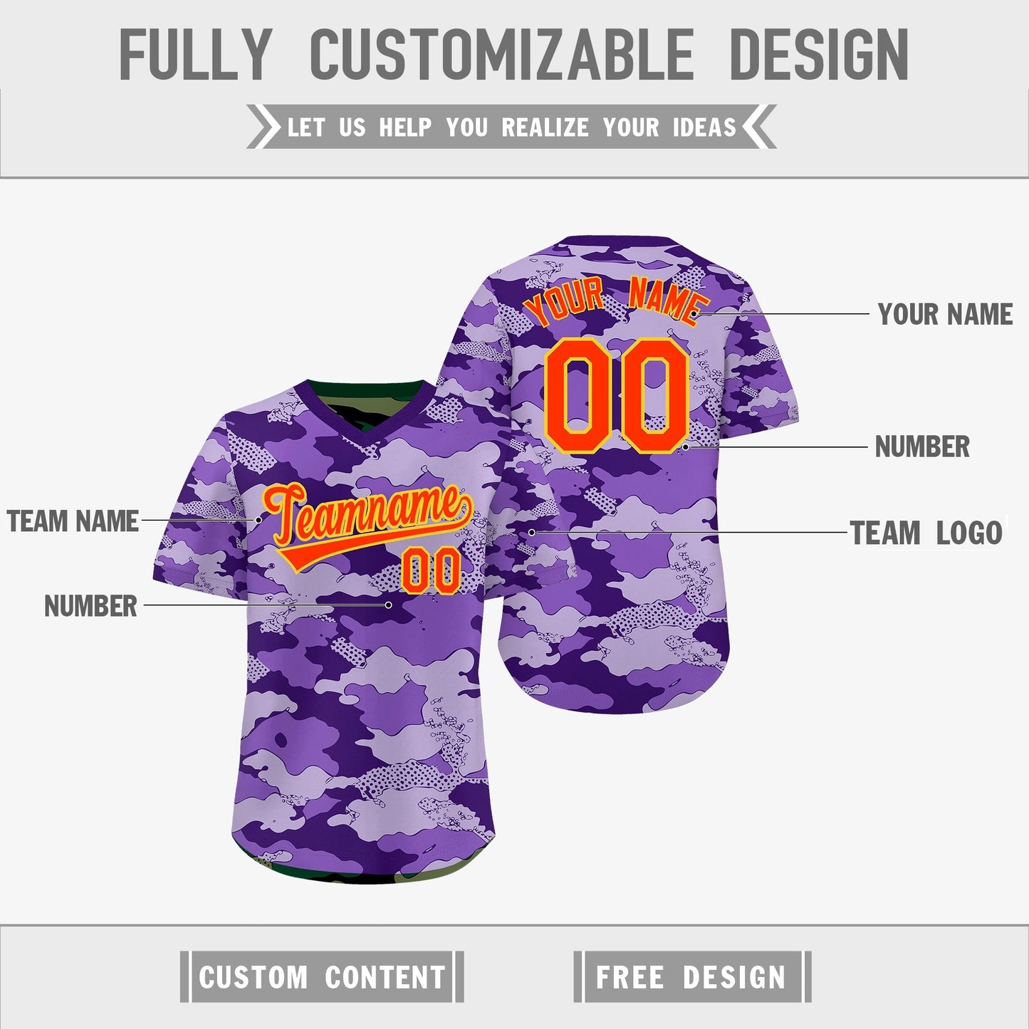 Custom Light Purple Dark Green Reversible Pullover Baseball Jersey Camo Lightweight