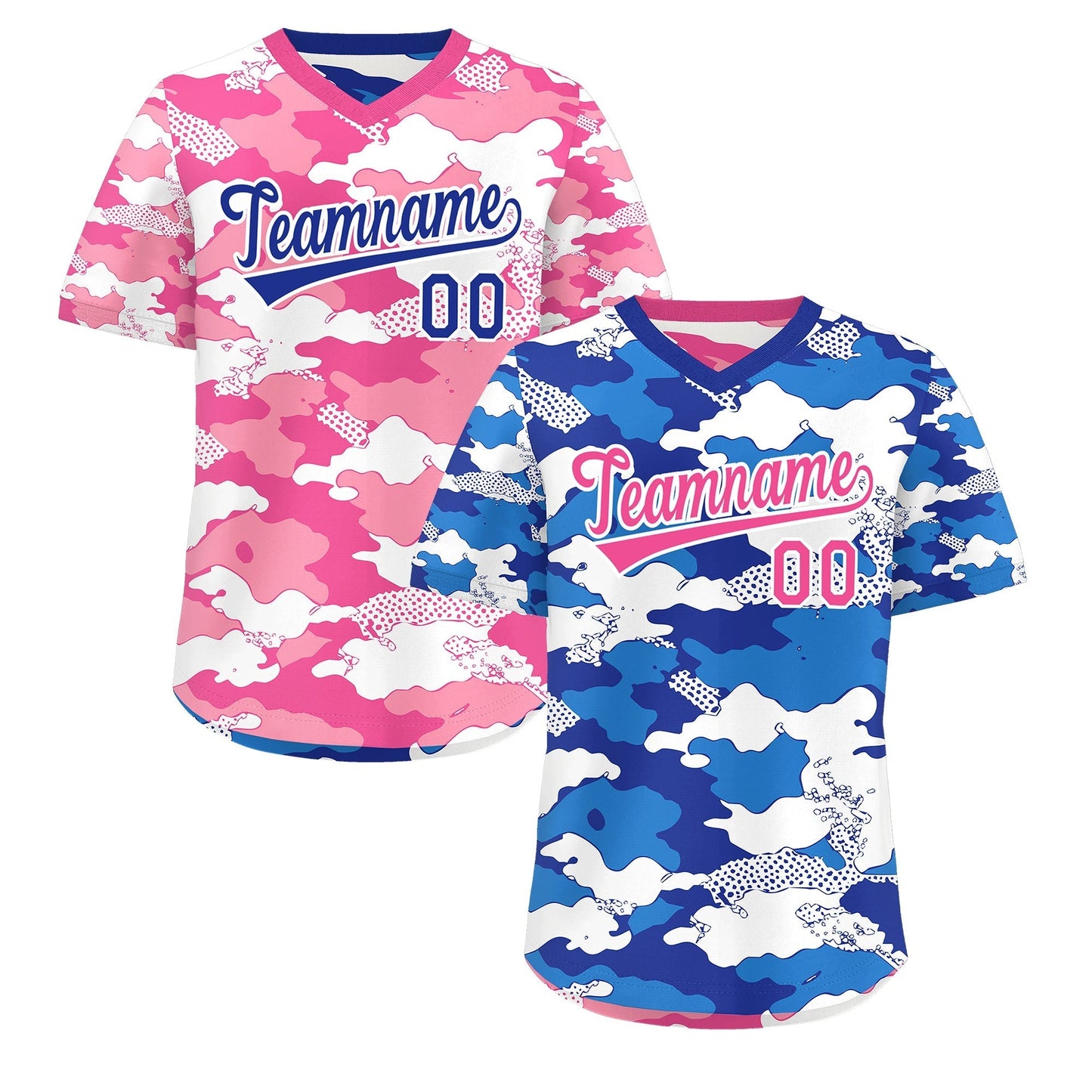 Custom Royal Blue Pink White Reversible Pullover Baseball Jersey Camo Breathable