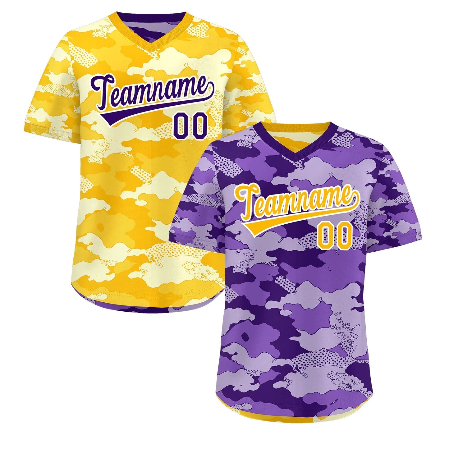 Custom Light Purple Yellow Cream Reversible Pullover Baseball Jersey Camo Lightweight