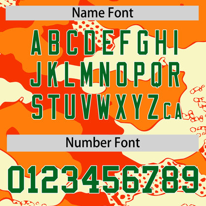 Custom Orange Dark Green Kelly Green Reversible Pullover Baseball Jersey Camo Stretch Fabric