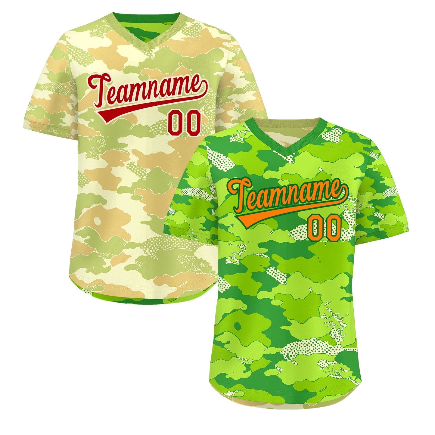 Custom Neon Green Cream Khaki Reversible Pullover Baseball Jersey Camo Breathable