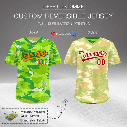 Custom Neon Green Cream Khaki Reversible Pullover Baseball Jersey Camo Breathable