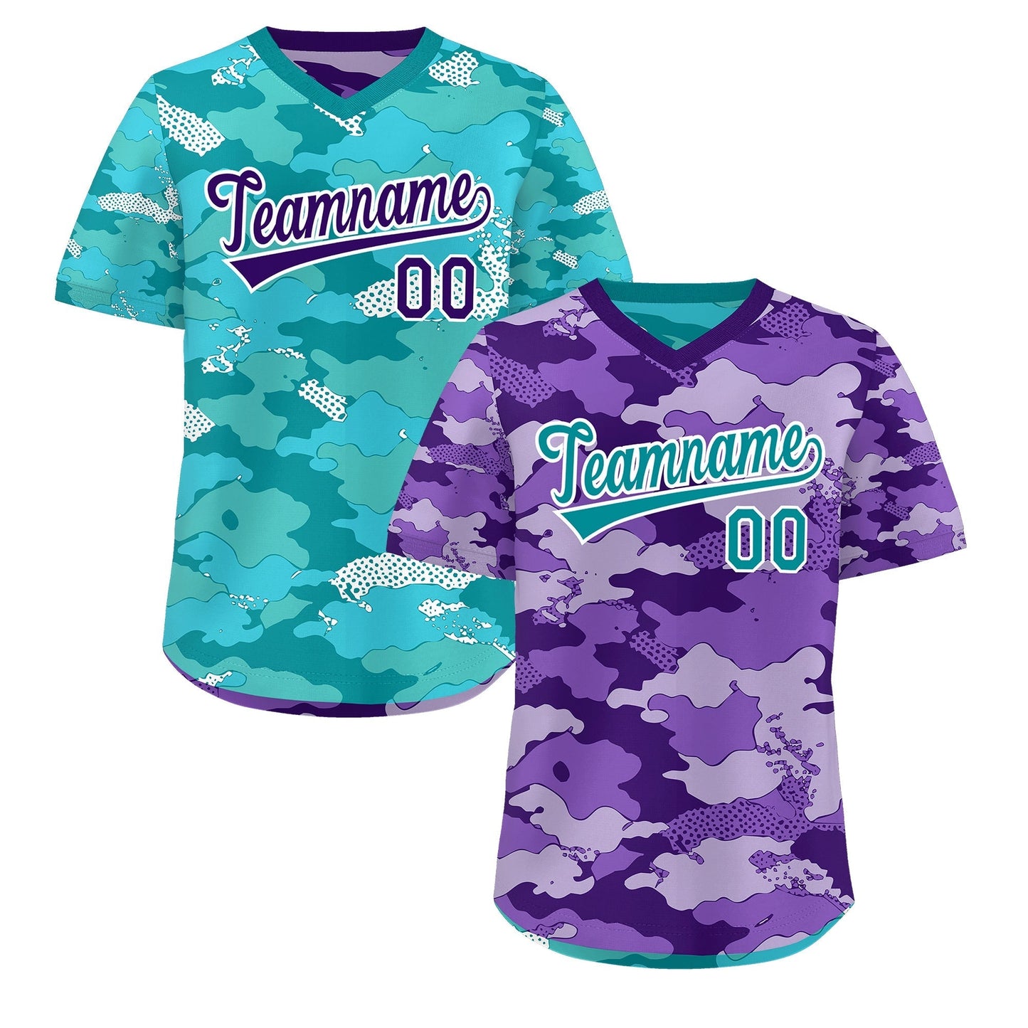 Custom Purple Light Purple Bright Green Reversible Pullover Baseball Jersey Camo Lightweight